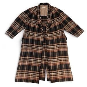 Vintage 80s Oversized Plaid Check Cotton Flax Double Breasted Trenchcoat 10